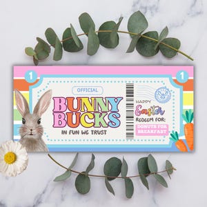 Printable Easter Bunny Bucks: Kids Reward Coupons (CANVA Download)