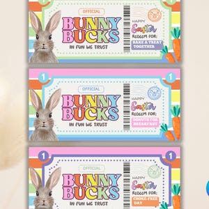 Easter MONEY Printable | Kids Easter Egg Stuffers | Bunny BUCKS | Easter Coupon for Easter Baskets I CANVA Instant Download