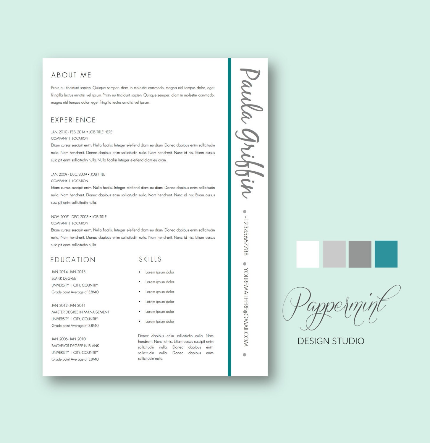 Professional Resume Template With Cover Letter Template For Etsy