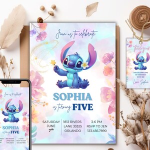 Editable STITCH Birthday Invitation Template, Printable Birthday Party Invitations, Editable in CANVA