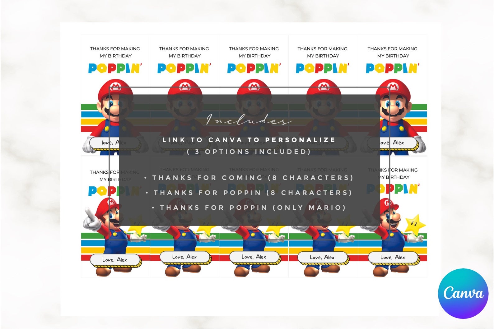 SUPER MARIO Thank You Cards Mario Birthday Thanks for Coming Editable ...