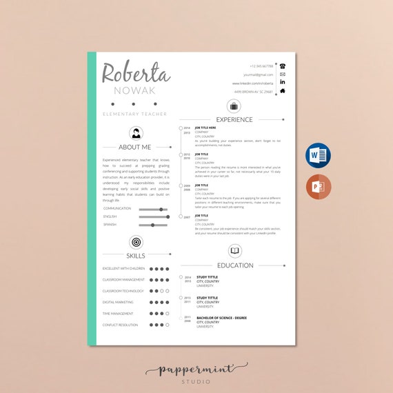 Teacher Resume Template: Modern CV Design for Word & PowerPoint