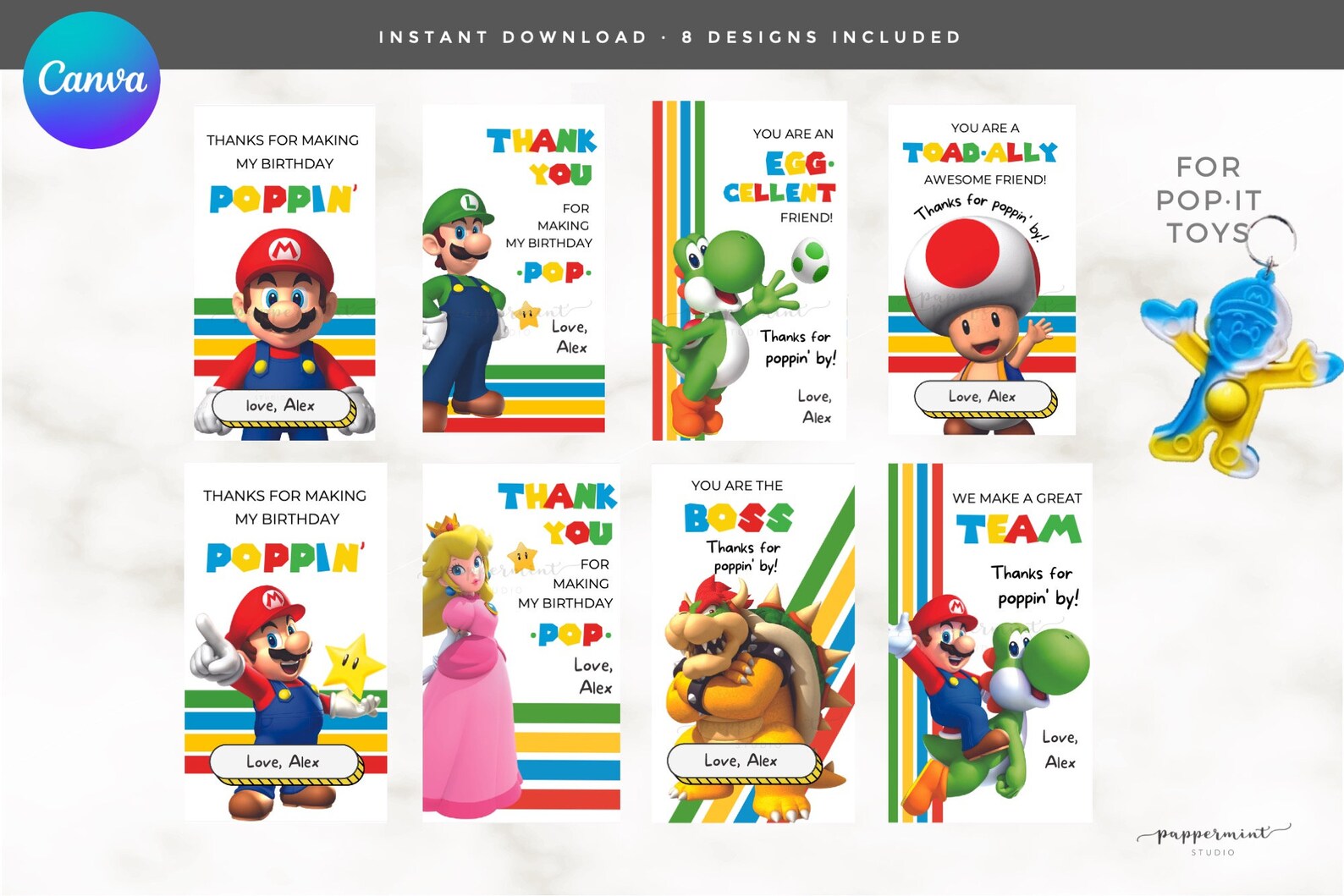 SUPER MARIO Thank You Cards Mario Birthday Thanks for Coming Editable ...