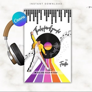 Printable Music Card 80s I QUEEN Card Music Rock & Roll I Freddie Mercury Card printable I INSTANT Download I Editable with CANVA