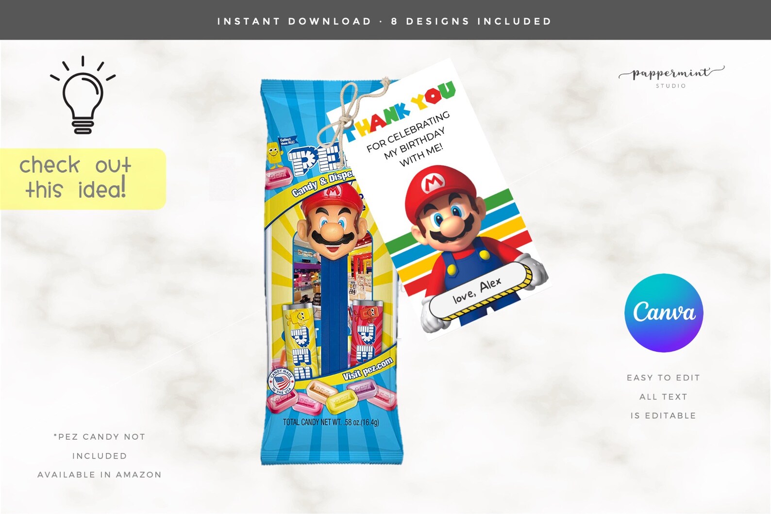 SUPER MARIO Thank You Cards Mario Birthday Thanks for Coming Editable ...