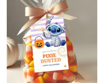 STITCH Pixie Dust Halloween Tags - You've Been Pixie Dusted -  Gift tag for trick or treat,  Editable in CANVA and PDF ready to print