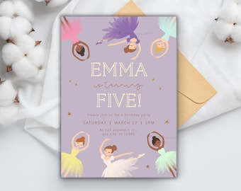 Ballerina Birthday Invitation, Whimsical Dance Party Invite (Digital Download)