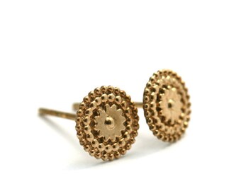 Delicate Round Gold Earrings, Indian Gold Studs Dainty Floral Studs, 14k Gold Flower Earrings, Handmade Gold Earrings, Girl Floral Studs