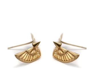 Gold Wings Earrings, Gold Ear Climber, Solid Gold Stud Earrings, Wing Ear Cuff, Wings Studs, Egyptian Jewelry, Gold  Crawlers