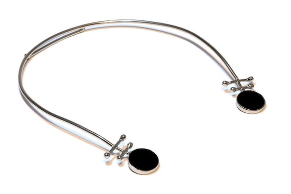 シルバーネックレス　チョーカー　オニキス シルバーチョーカーカラー、ステートメントシルバーオニキスネックレス