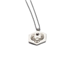 14k Gold Necklace Hexagon-Shaped with Ancient Egyptian Scarab Design, Gaia Necklace