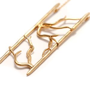 Long Statement Necklace, Long Gold Necklace, Gold Organic Necklace, Golden roots
