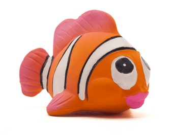Naturkautschuk Orange Nemo Fisch | Bad & Beißer Spielzeug | Baby Spielzeug | Neues Baby Geschenk | Baby Spielzeug 0 Monate | Schnuller | Für 1 Jahr