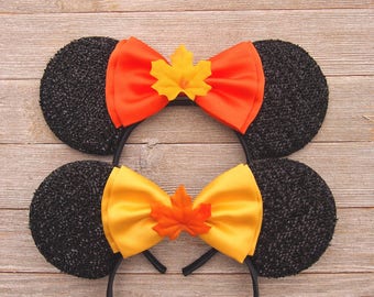 Minnie Mouse Ears - Fall or Brown Leaf Headband Wedding Mickey Disney Princess Bridesmaid Thanksgiving Leaves Autumn