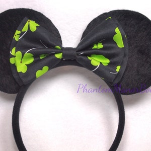 Minnie Mouse Ears - 4 Leaf Clover Bow St. Patrick's Day Headband Mickey Four Leaf Mickey