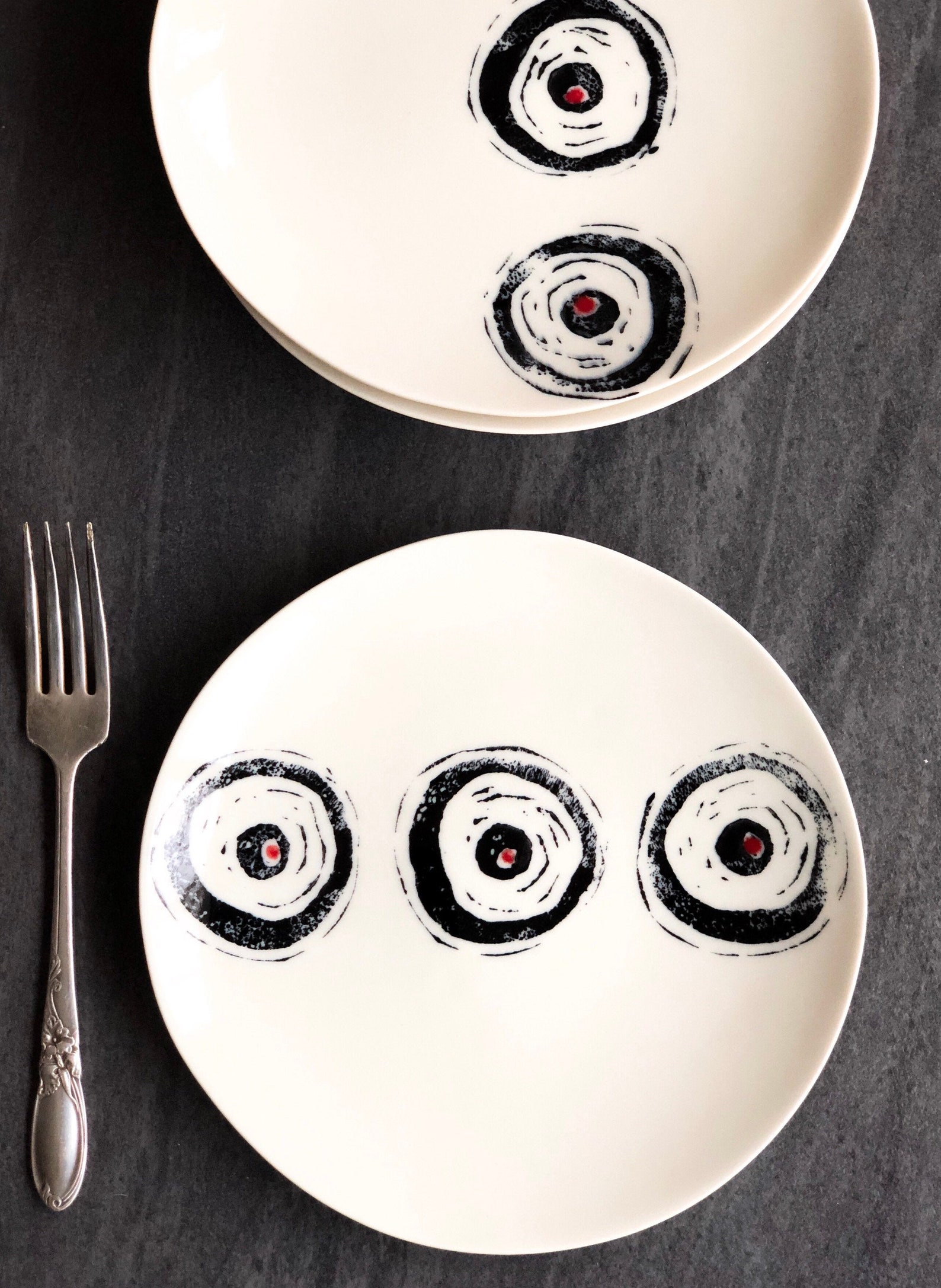 White ceramic lunch plate in handmade porcelain with stamped Etsy