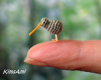 Mini Kiwi Bird - Brown. Miniature amigurumi tiny Kiwi made to order - handmade. Comes with FREE handmade display box.
