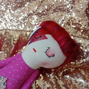 Ready to Post. David Bowie Icon Doll. Heirloom Doll, approx. 47cm tall. Ziggy Stardust style. Pink.