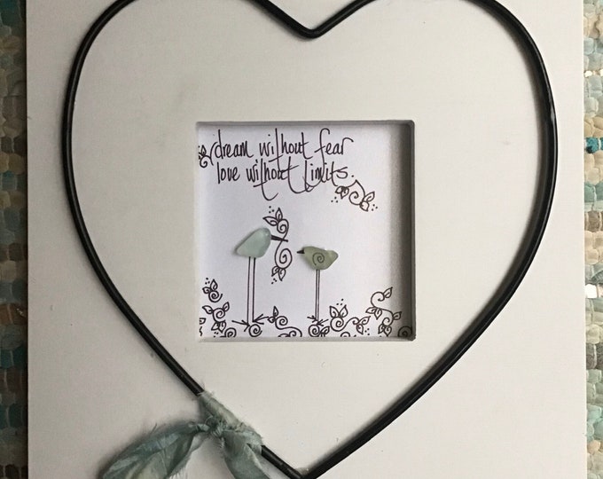 Sea Glass Art// Love Art// Unique Wedding Gift// Unique Etsy