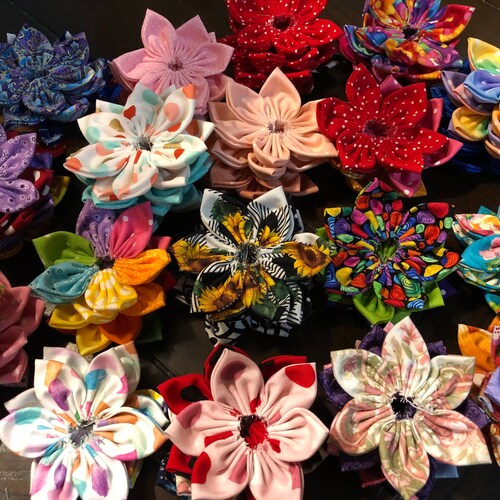 Fabric Flowers LOT of 6 Fabric Flowers Handsewn Fabric Etsy