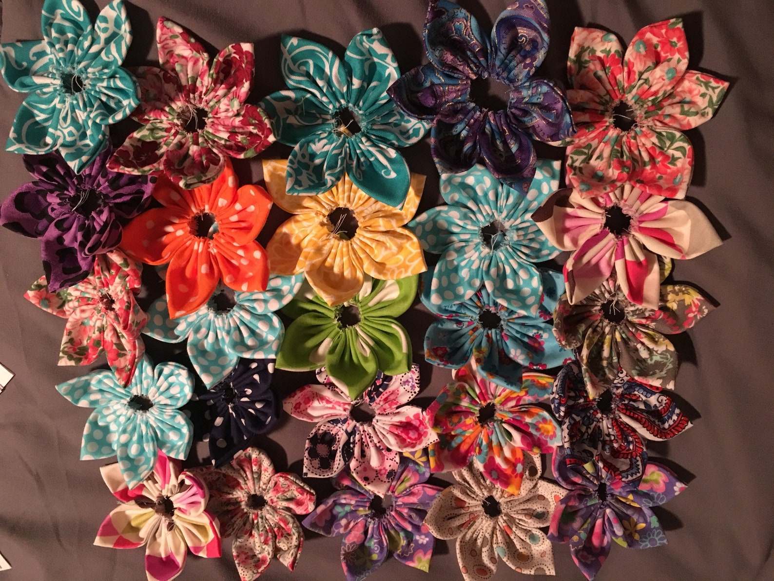 Fabric Flowers LOT of 6 Fabric Flowers Handsewn Fabric Etsy