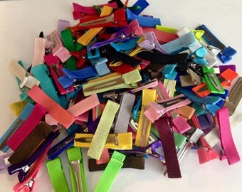 100 Partially Lined Alligator Clips, Solid Color Lined Clips, Single Prong Clips for Bow Making, Hair Clips