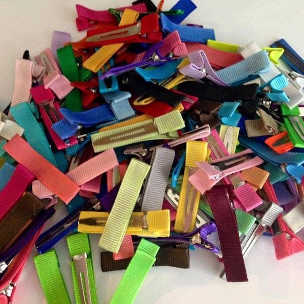 100 Partially Lined Alligator Clips, Solid Color Lined Clips, Single Prong Clips for Bow Making, Hair Clips