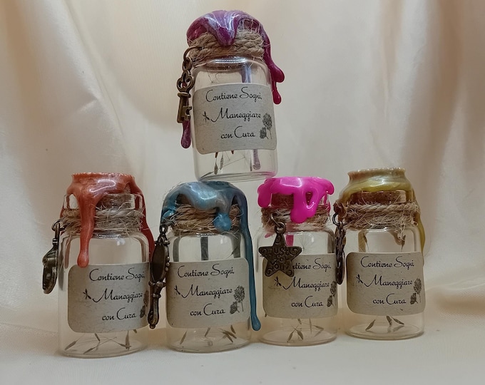 Bottle "Contains Dreams, Handle with Care." Bottle shower heads. Dandelion bottle. Bottle 4.5 cm. Potions bottle.