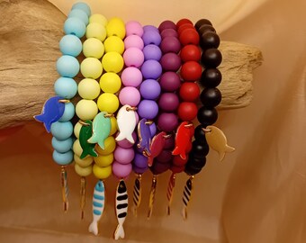 Beaded bracelet with little fish. Summer bracelet.