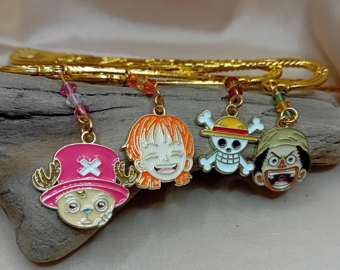 Bookmark with Swarovski crystals and charms inspired by One Piece.