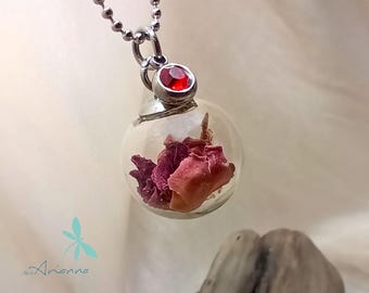 Rose Petal Glass Ball Necklace. Real Flower Necklace. Boho Necklace. Terrarium Necklace.