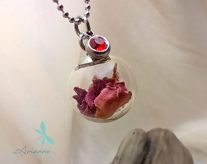 Rose Petal Glass Ball Necklace. Real Flower Necklace. Boho Necklace. Terrarium Necklace.