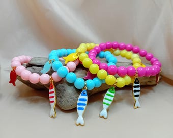 Beaded bracelet with little fish. Summer bracelet.