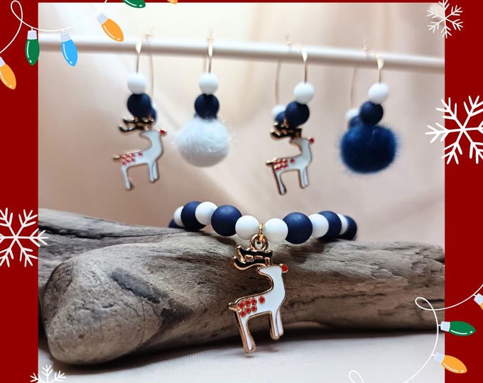 Gold-plated steel Christmas earrings and elastic Christmas bracelet.