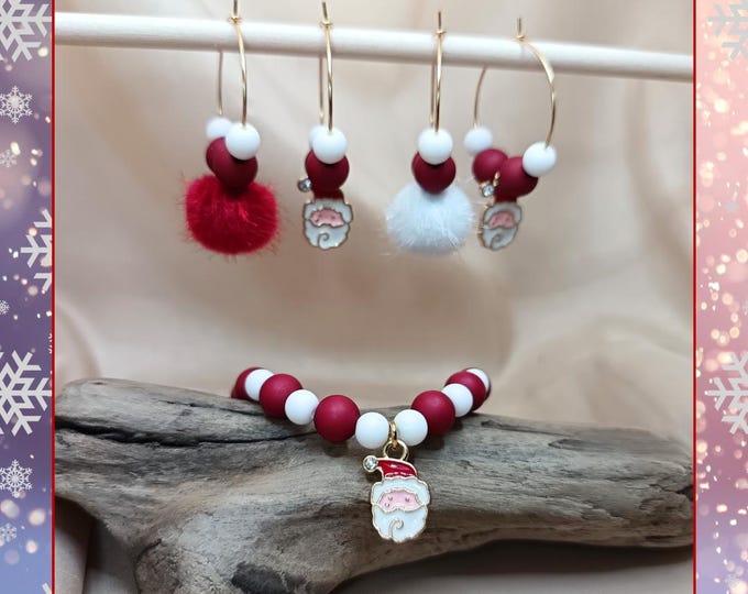 Gold-plated steel Christmas earrings and elastic Christmas bracelet.