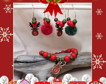 Gold-plated steel Christmas earrings and elastic Christmas bracelet.