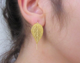 Gold Leaf Earrings: 18ct Gold-Plated Sterling Silver Nature Jewelry