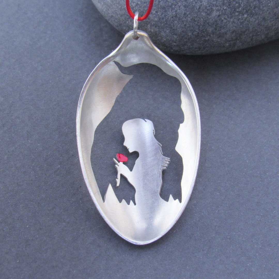 Beauty and the Beast Jewelry, Belle Necklace, Silverware Necklace, Red
