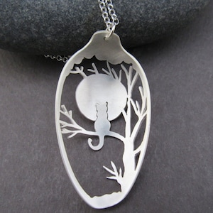 Cat Moon Necklace, Cat Lover Gift Women, Cat Necklaces for Woman, Silverware Jewellery, Cat Gift For Her, Cat Lover Jewelry