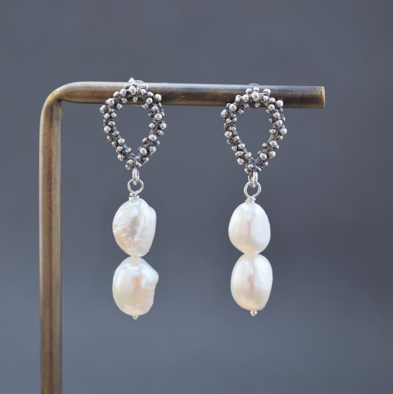 Long Real Pearl Earrings Irregular Pearl Cocktail Earrings Etsy