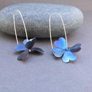 Big Flower Earrings, Floral Earrings, Pure Titanium Earrings, Titanium Dangle Earrings, Hypoallergenic Titanium Ear Wires, Blue Earrings