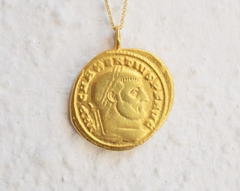 Roman Gold Coin Necklace, Layering Necklace