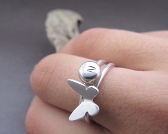 Butterfly Stacking Ring, Custom Initial Ring