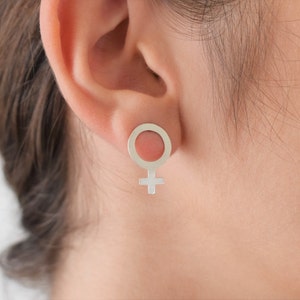Sterling Silver Venus Symbol Earrings: Feminist Jewelry Gift