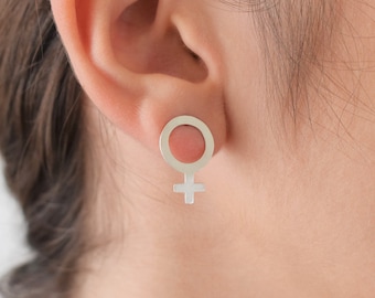 Sterling Silver Venus Symbol Earrings: Feminist Jewelry Gift