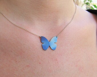 Collana Con Farfalla Blu, Catena In Argento, 24" - Italia - Foto 2