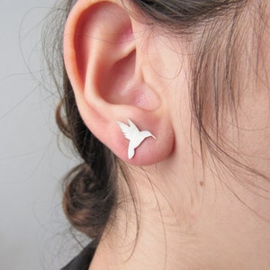 Puces d'oreilles en argent Colibri image 1