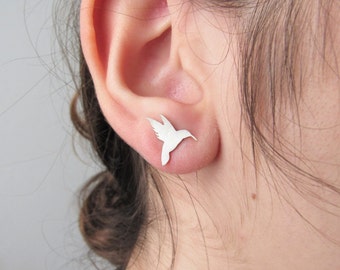 Puces d'oreilles en argent Colibri