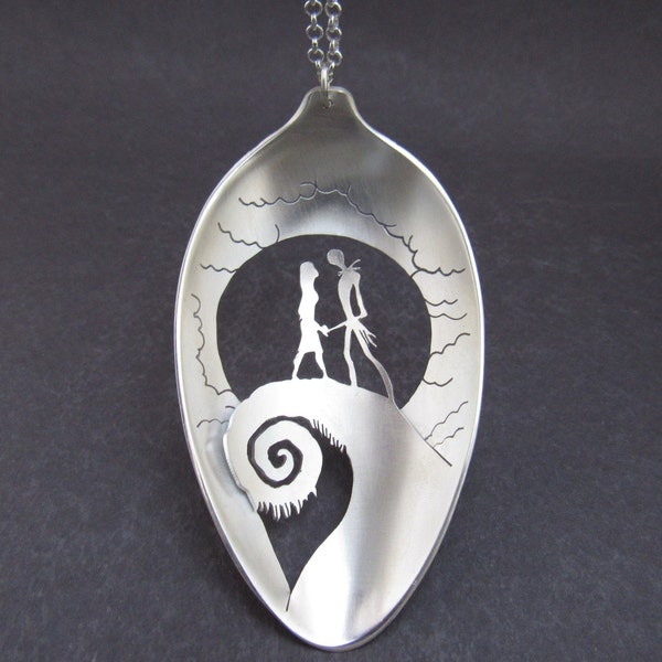 The Nightmare Before Christmas Necklace, jack skellington, Spoon Necklace for Women, Jack and Sally Pendent Necklace, Disney Jewelry