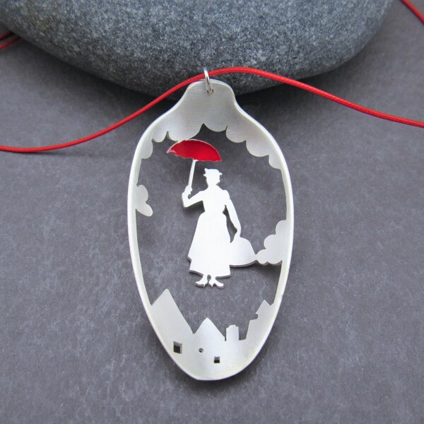 Collier Mary Poppins, Bijoux Disney, Collier Cuillère, Bijoux cadeaux d’enseignant, Bijoux d’argenterie, Bijoux recyclés, Cadeaux écologiques